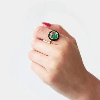 Emerald Donut Enamel Ring Rings - Moritz Glik Enamel emeralds