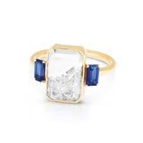Three Stone Blue- Emerald Cut Ring - Moritz Glik sapphires diamonds